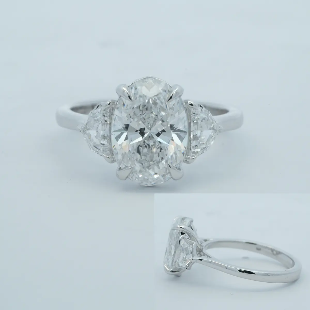 Oval, Half Moon & Round Diamond Engagement Ring 