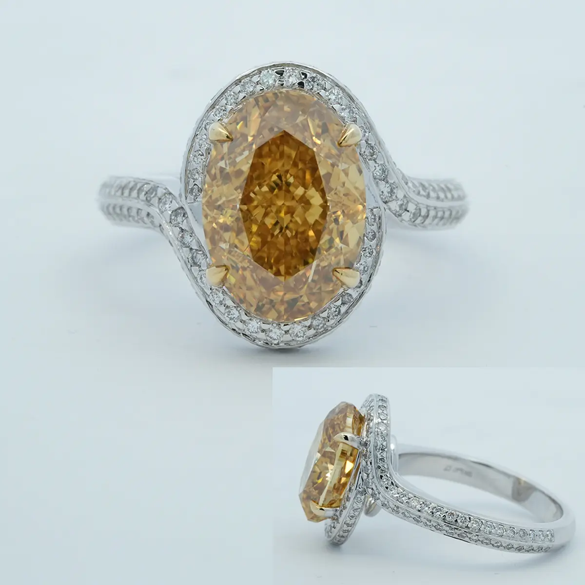 Round Diamond & Oval Fancy Stone Engagement Ring 