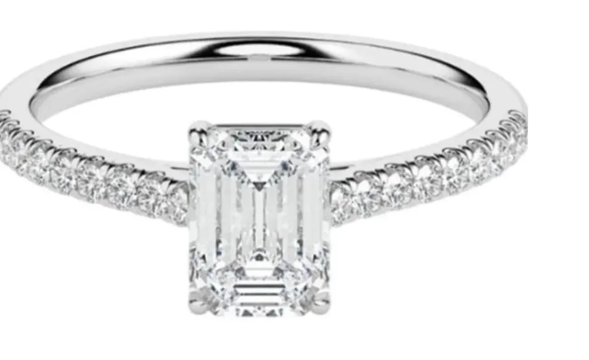 Emerald & Round Diamond Engagement Ring 