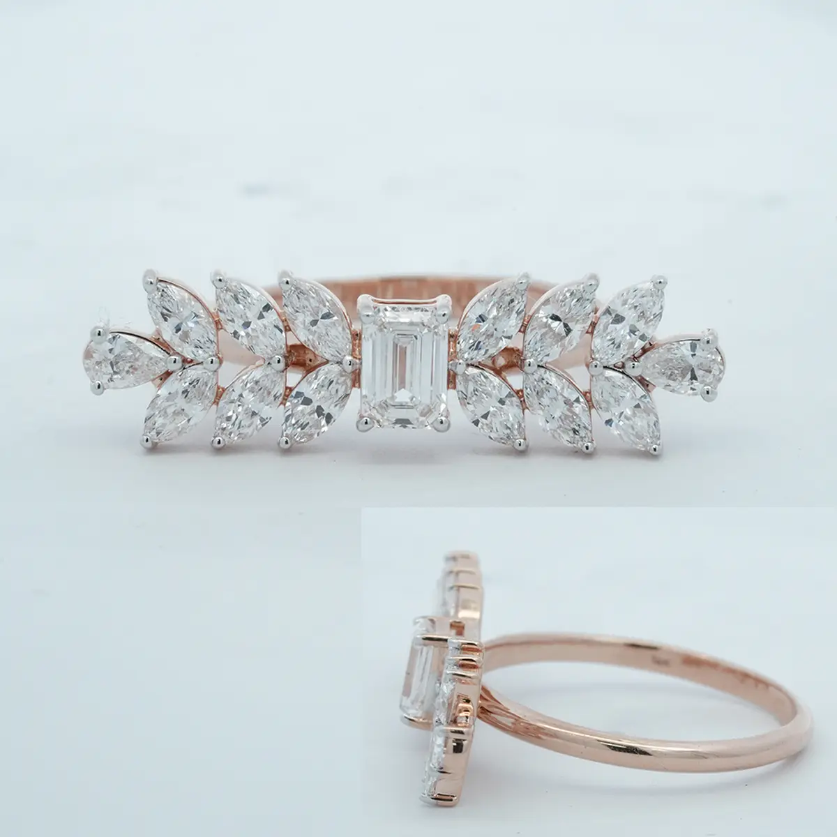 Emerald, Pear & Marquise Diamond Engagement Ring 