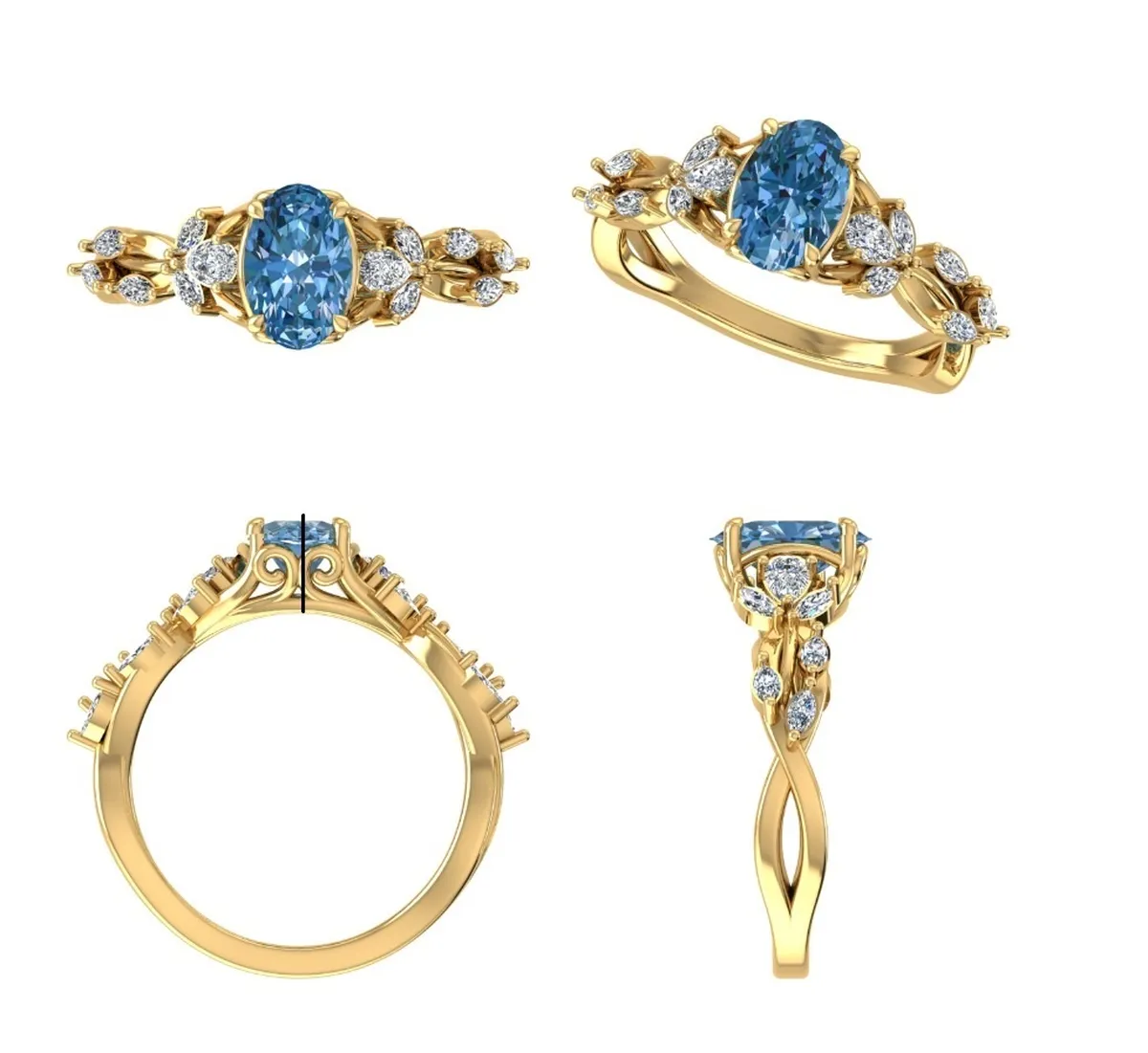 Marquise & Pear Diamond With Oval Colour Stone Engagement Ring 