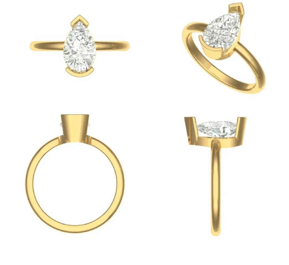 Half Bezel Setting Pear Diamond Solitaire Ring 
