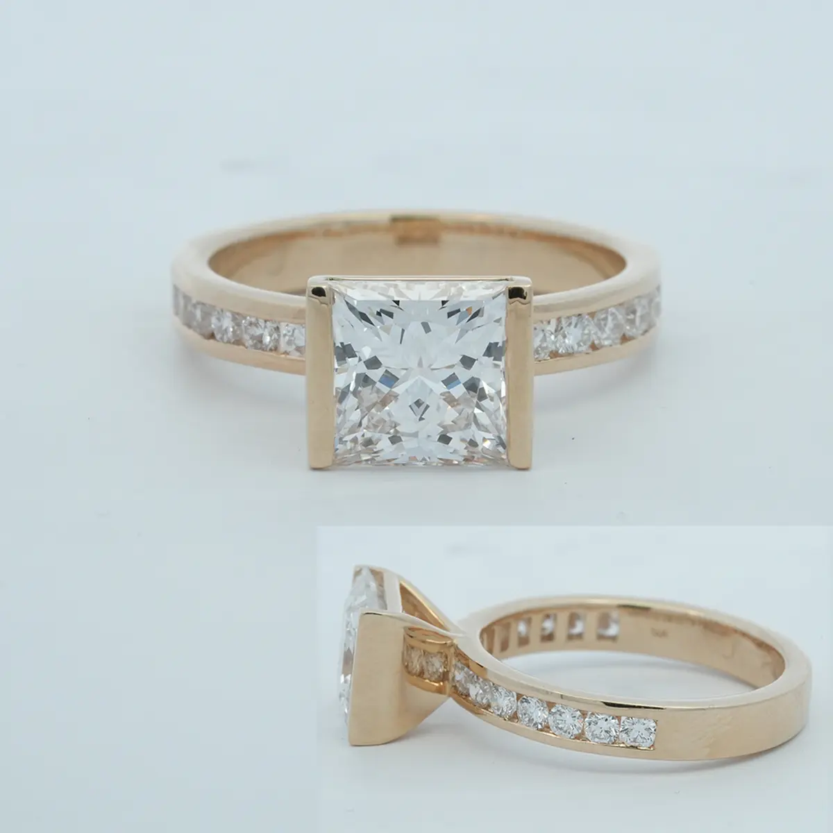 Channel Setting Princess & Round Diamond Engagement Ring 