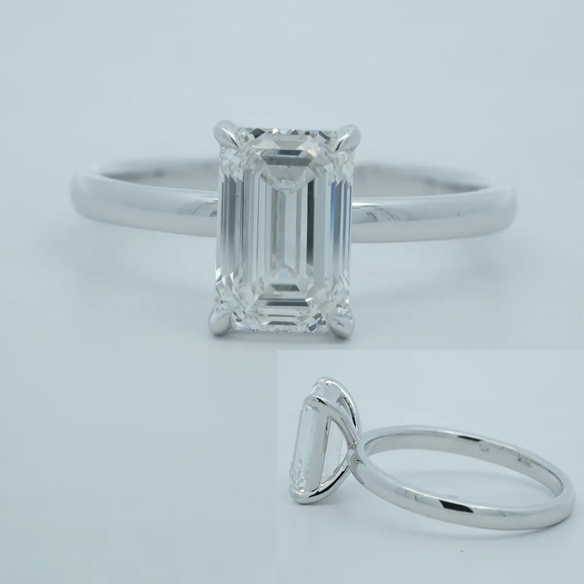 Emerald Diamond Solitaire Ring 