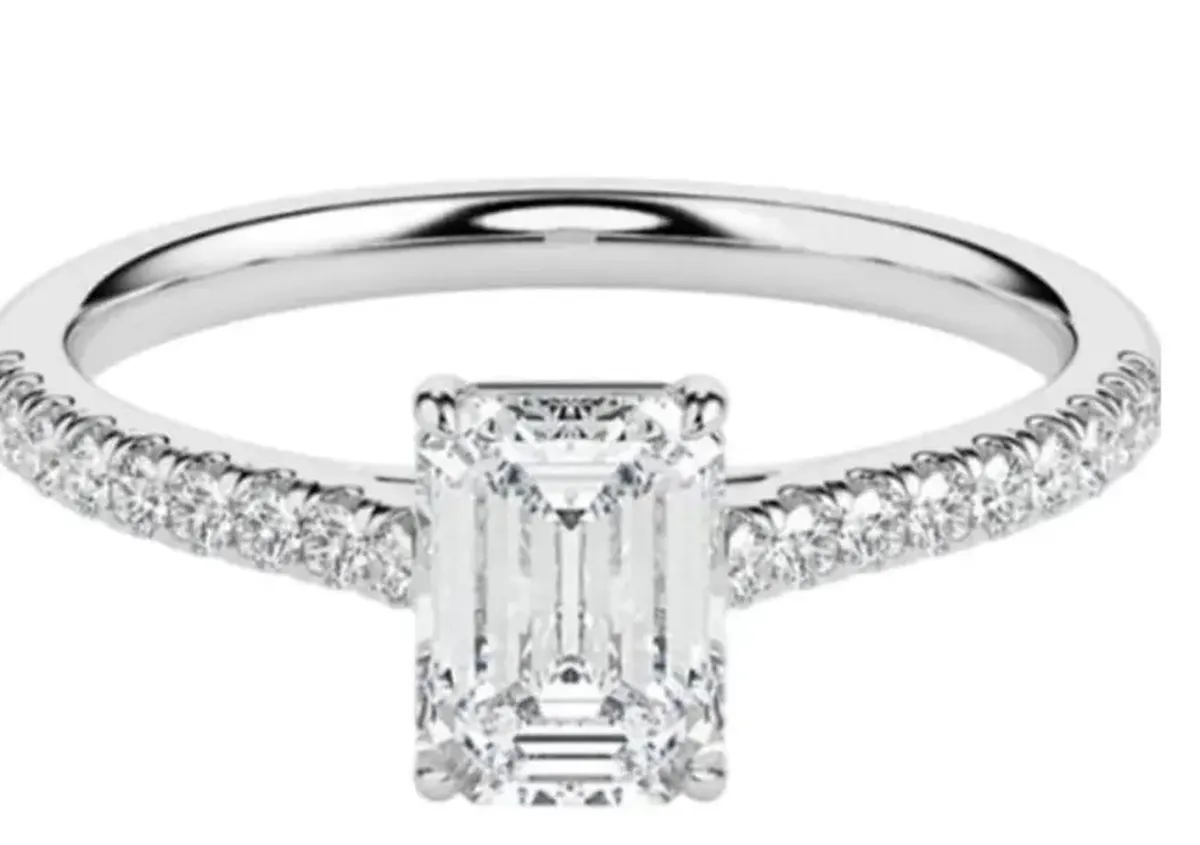 Emerald & Round Diamond Engagement Ring 