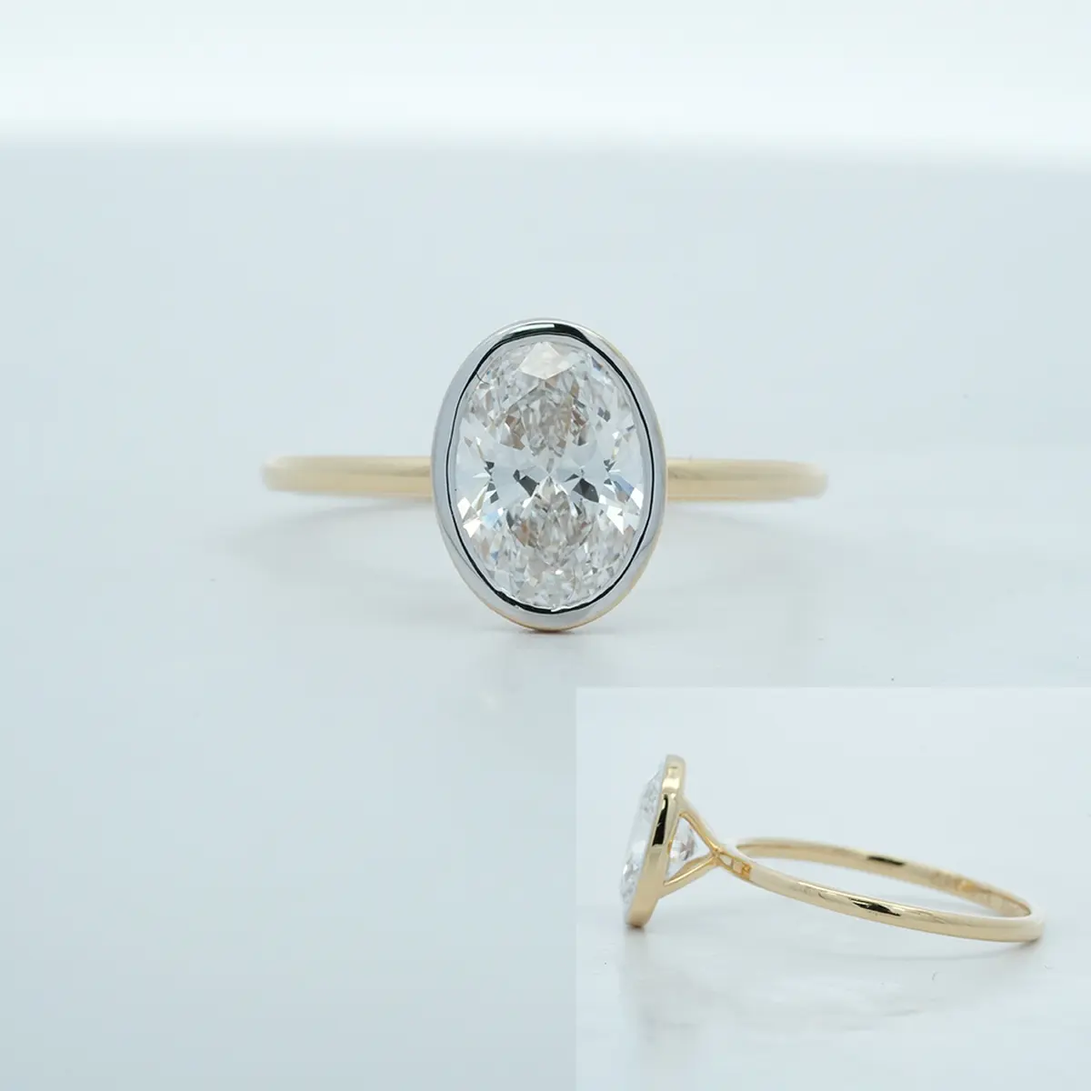 Bezel Setting Oval Diamond Solitaire Ring 