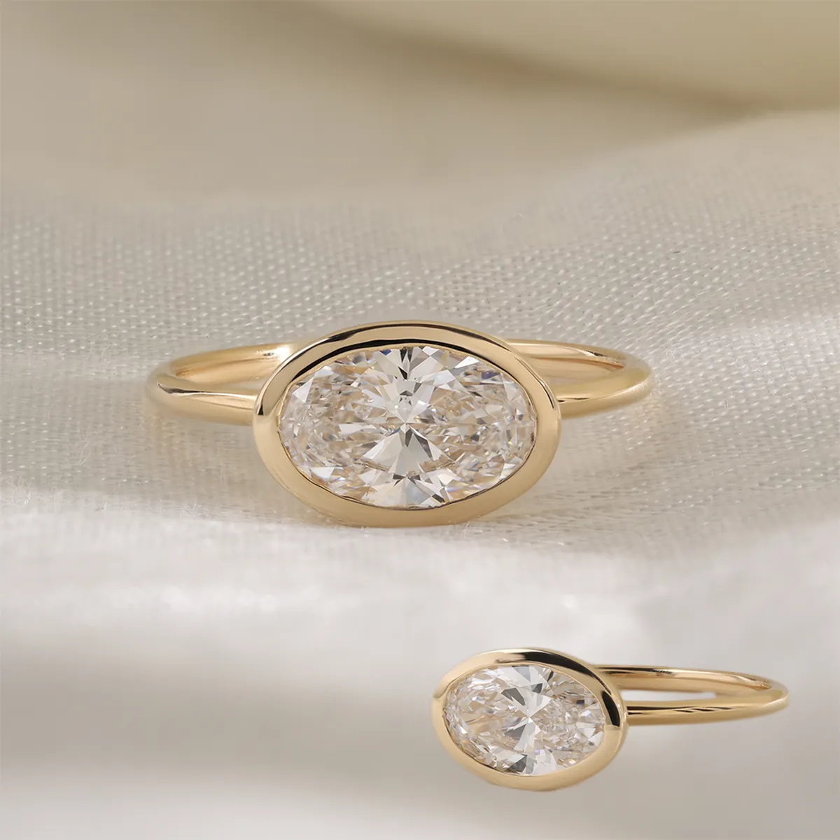 Bezel Setting Oval Diamond Solitaire Ring 