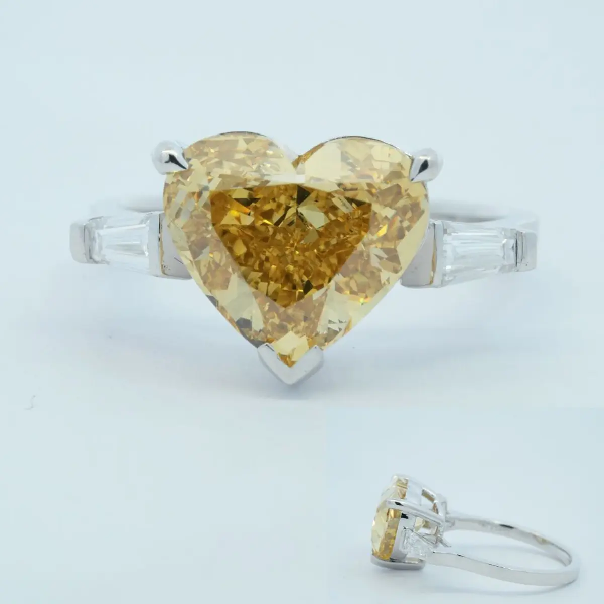 Tapper Baguette Diamond & Heart Stone Engagement Ring 