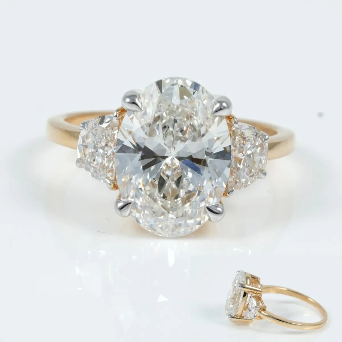 Half Moon & Oval Diamond Engagement Ring 