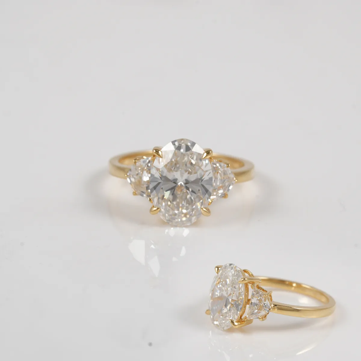 Half Moon & Oval Diamond Engagement Ring 
