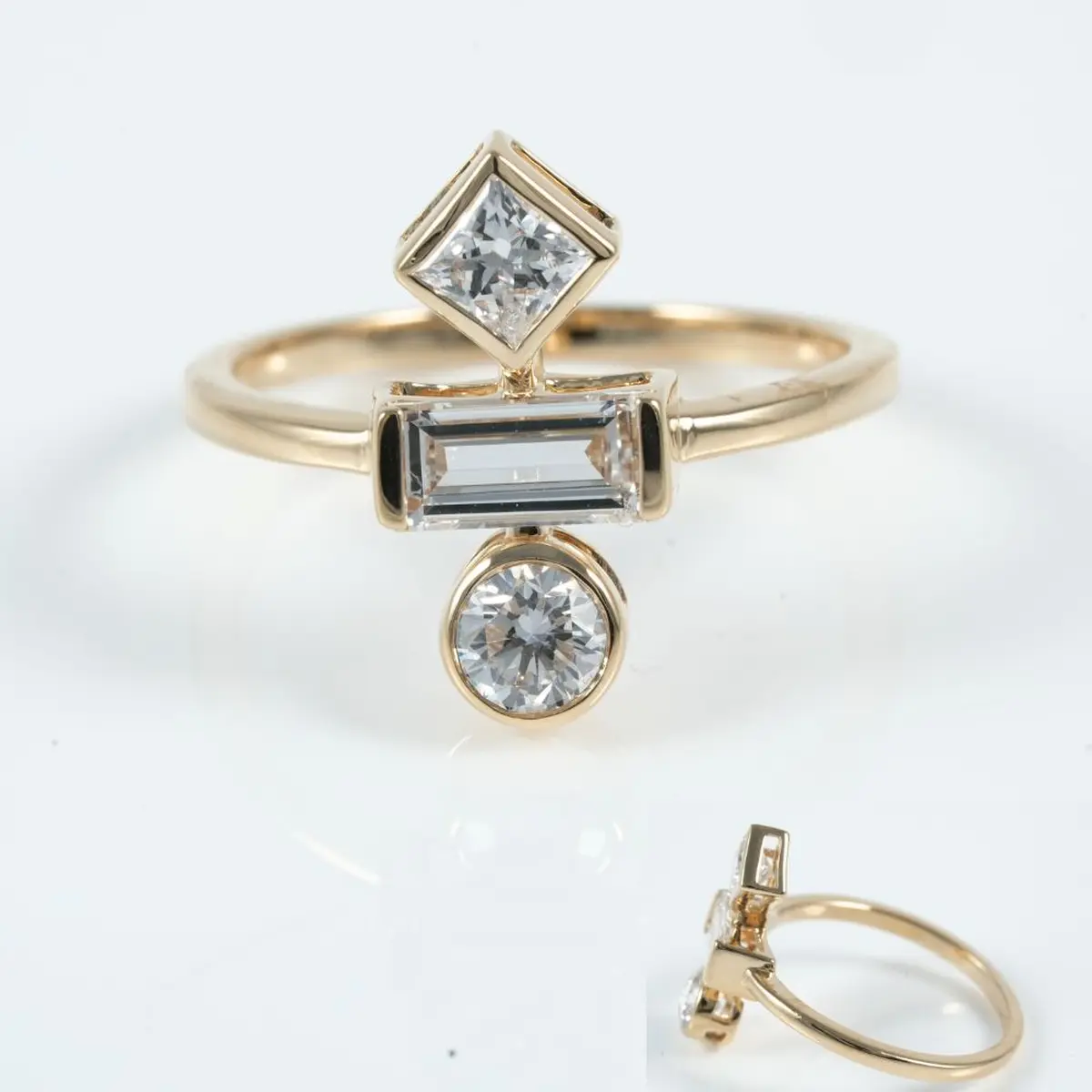 Bezel Setting Baguette, Princess & Round Diamond Fashion Ring 