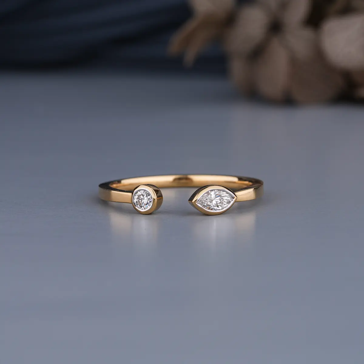 Bezel Setting Marquise & Round Diamond Fashion Band 
