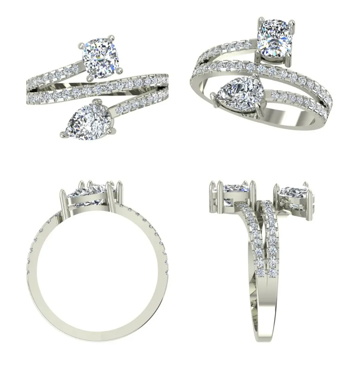 Square Cushion , Pear & Round Diamond Fashion Ring 