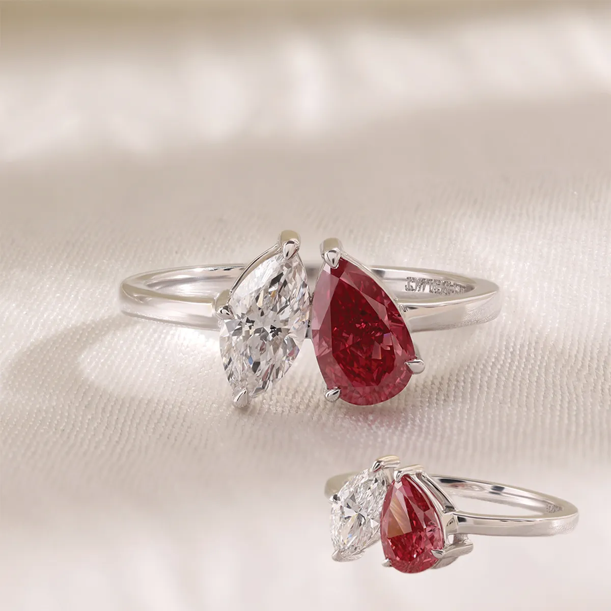 Pear Diamond & Marquise Colour Stone Womens Ring 