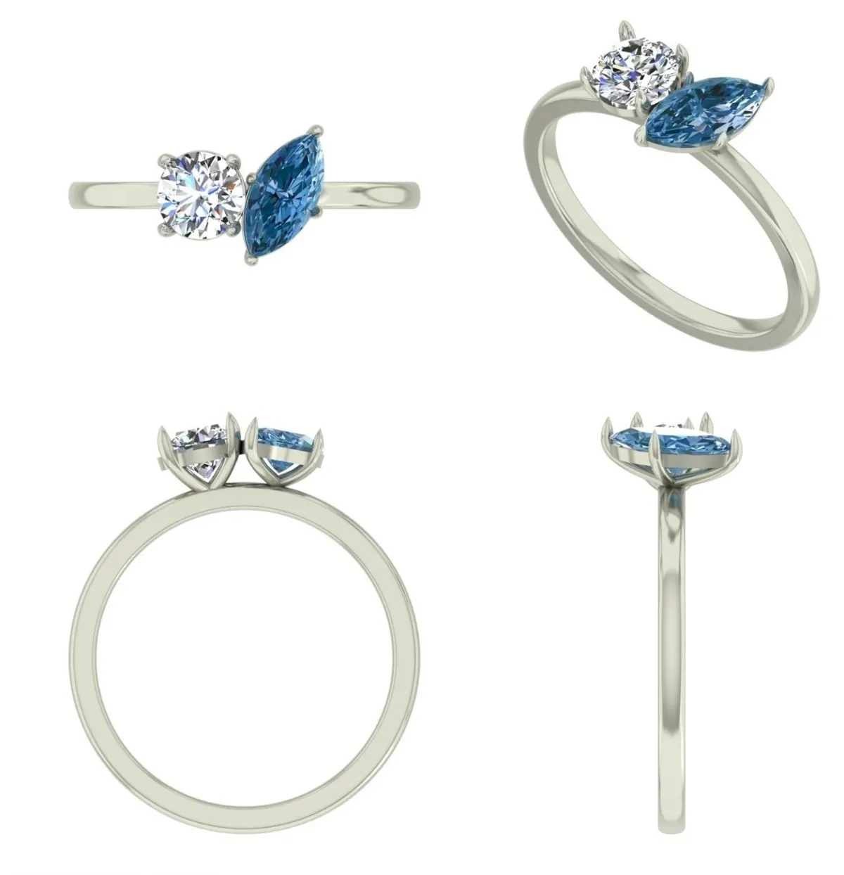 Round Diamond & Marquise Colour Stone Womens Ring 