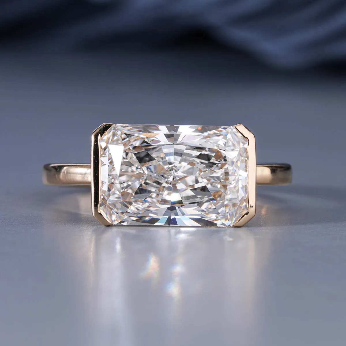 Half Bezel Radiant Diamond Solitaire Ring 