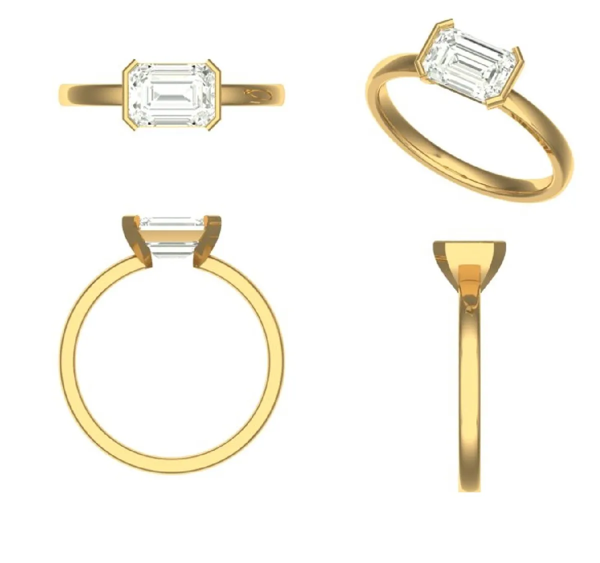 Half Halo Setting Emerald Diamond Solitaire Ring 