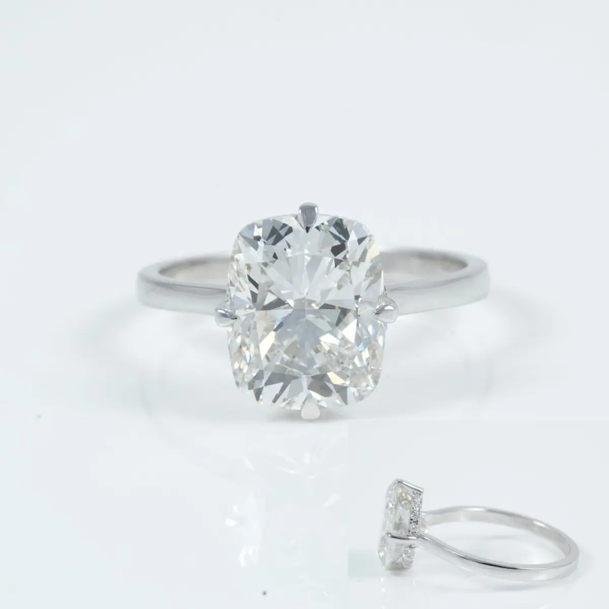 Halo Setting Cushion & Round Diamond Engagement Ring 