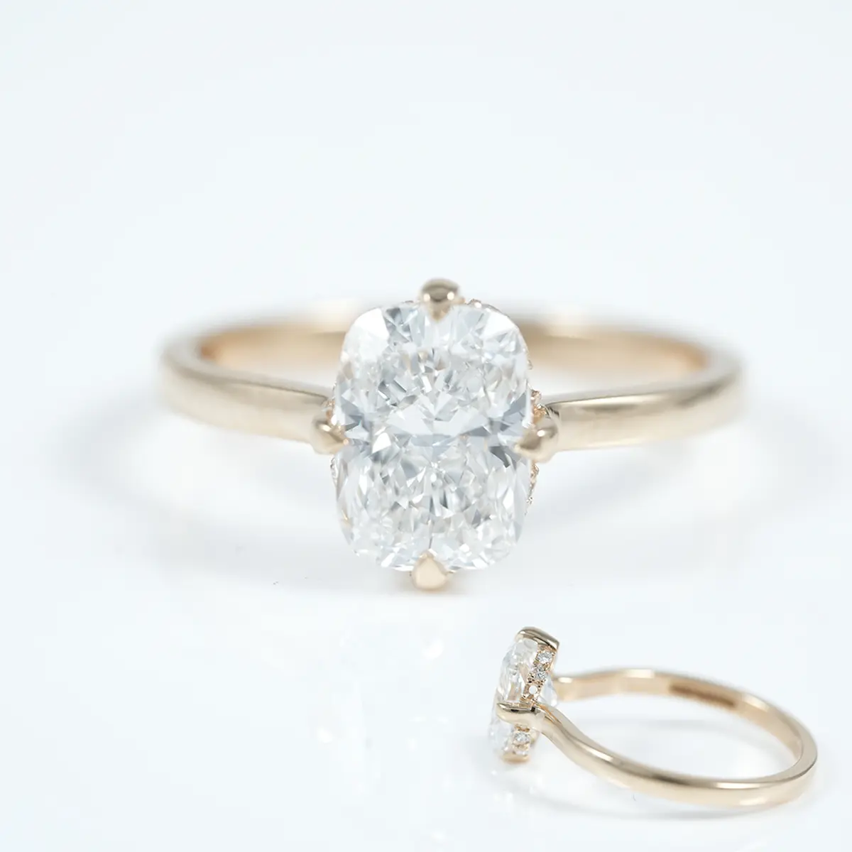 Halo Setting Cushion & Round Diamond Engagement Ring 