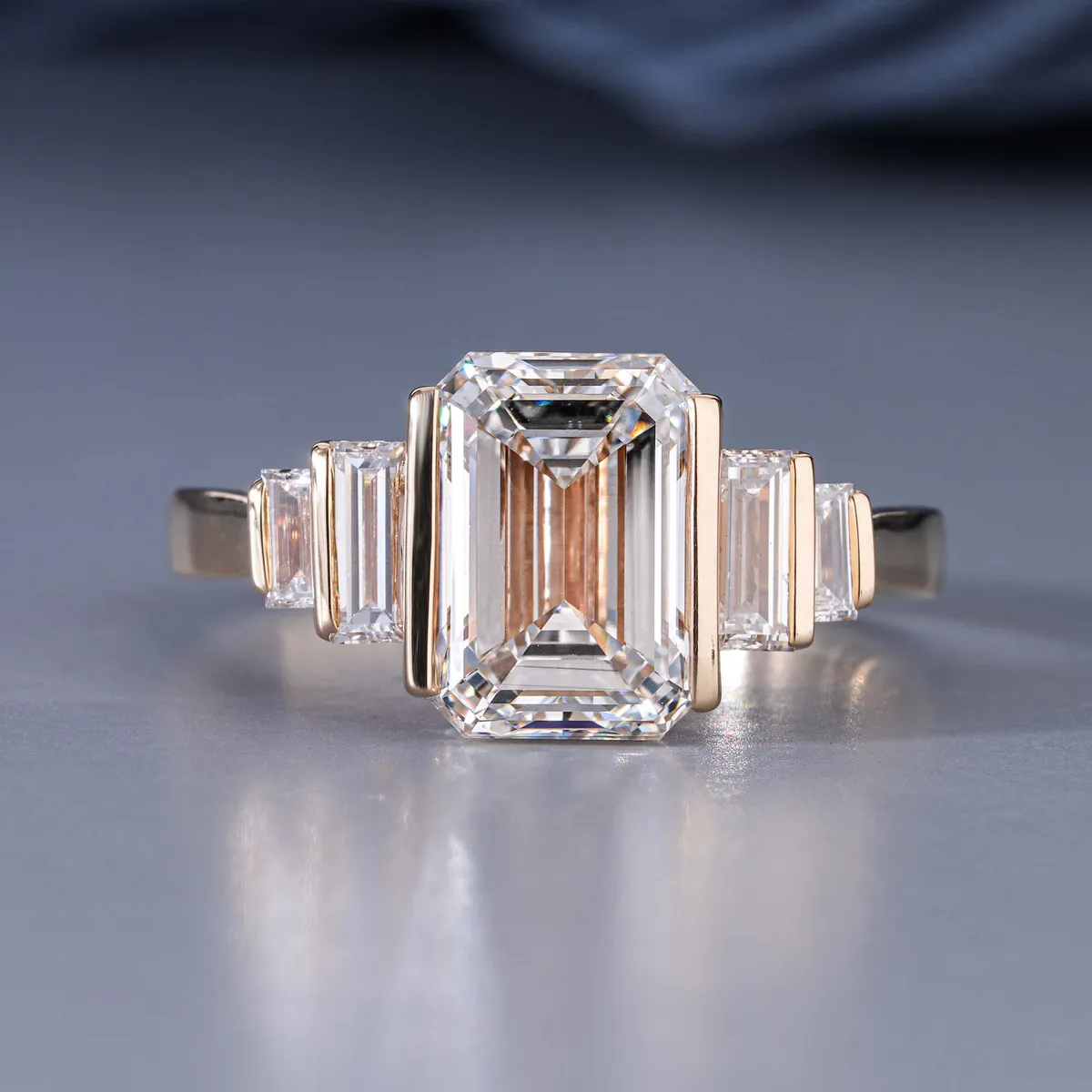 Emerald & Baguette Diamond Engagement Ring 