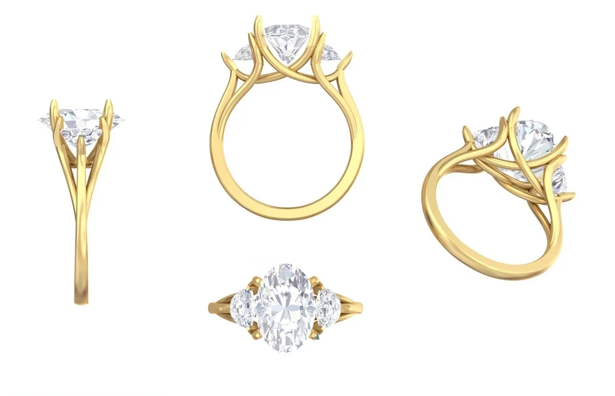 Half Moon & Oval Diamond Engagement Ring 