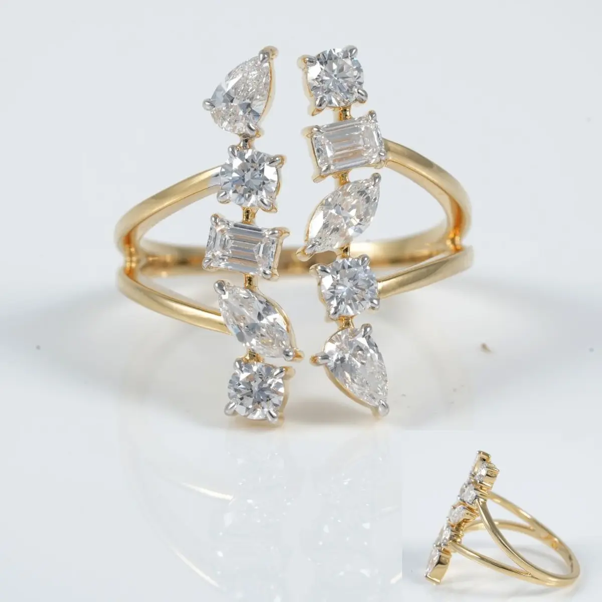 Marquise, Emerald, Pear & Round Diamond Fashion Ring 
