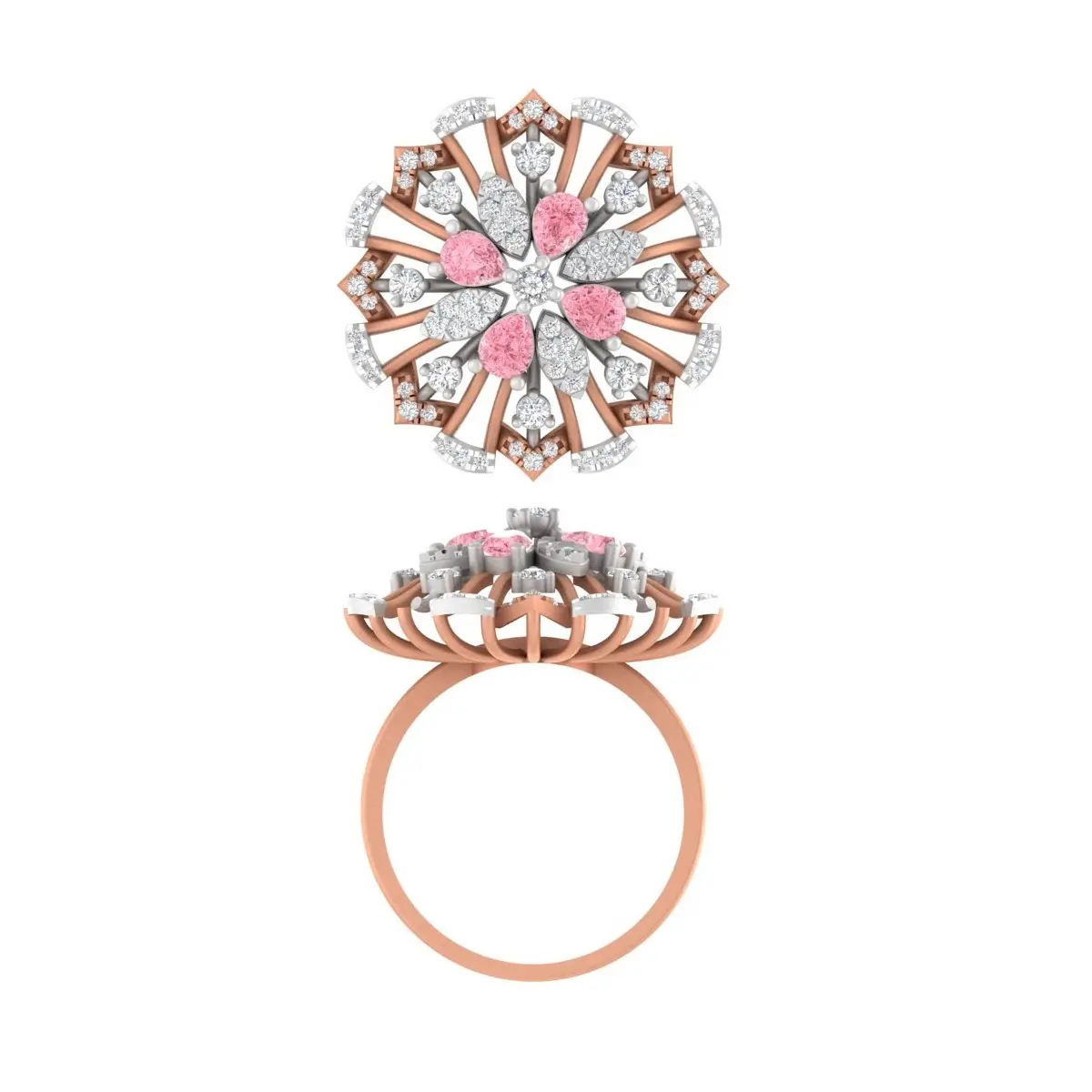 Round Diamond & Pear Colour Stone Cocktail Ring 