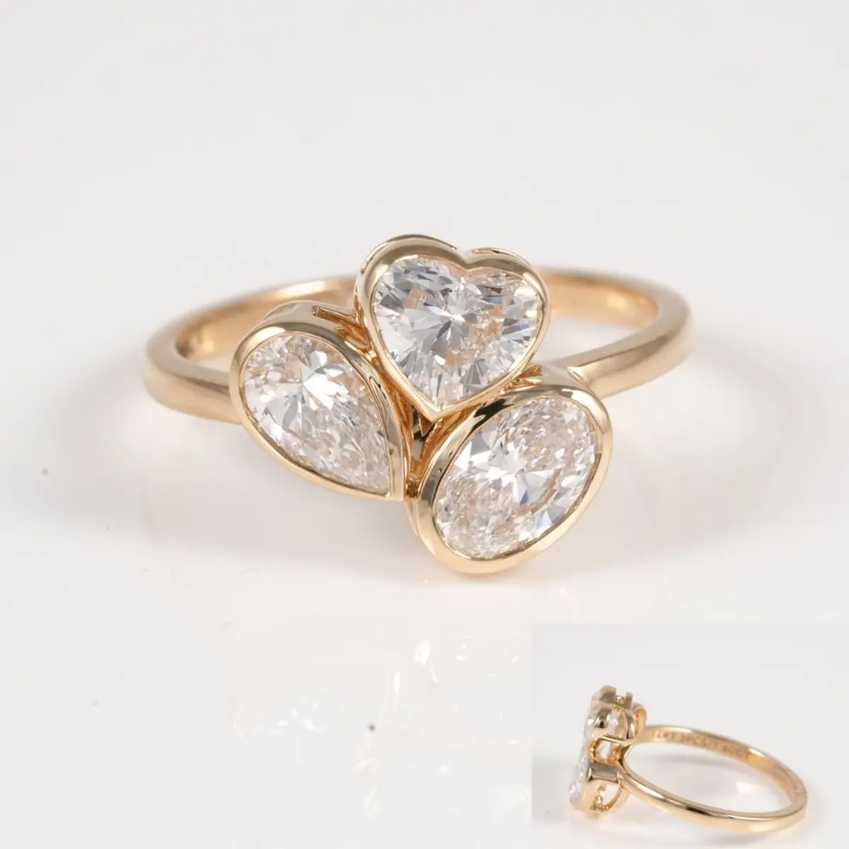 Bezel Setting Heart, Oval & Pear Diamond Fashion Ring 