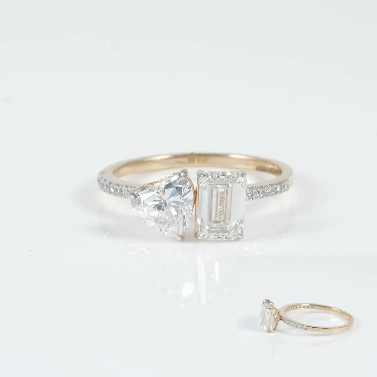 Heart, Emerald & Round Diamond Fashion Ring 