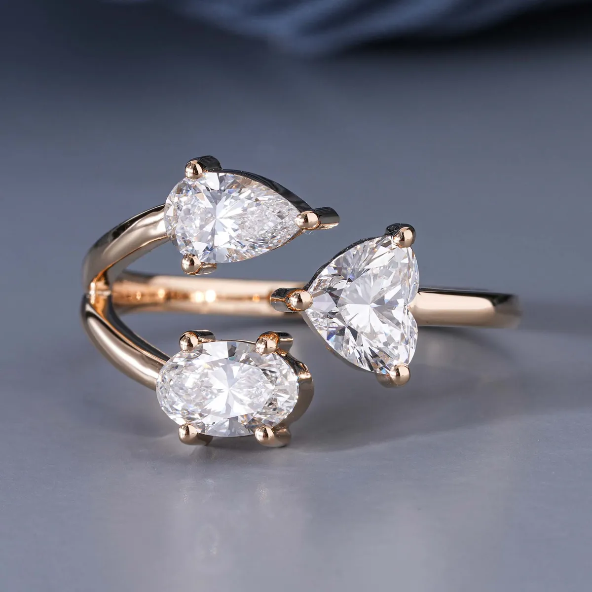 Emerald, Oval & Pear Diamond Fashion Ring 