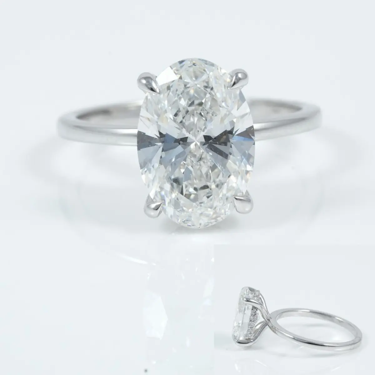 Halo Setting Oval & Round Diamond Engagement Ring 