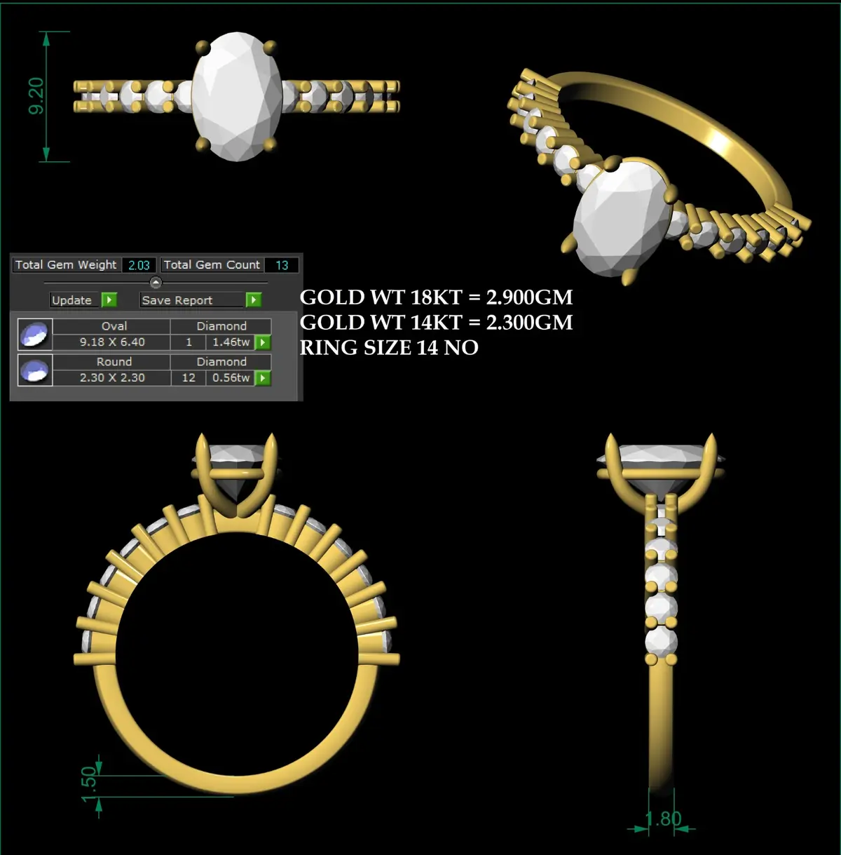 Oval & Round Diamond Engagement Ring 