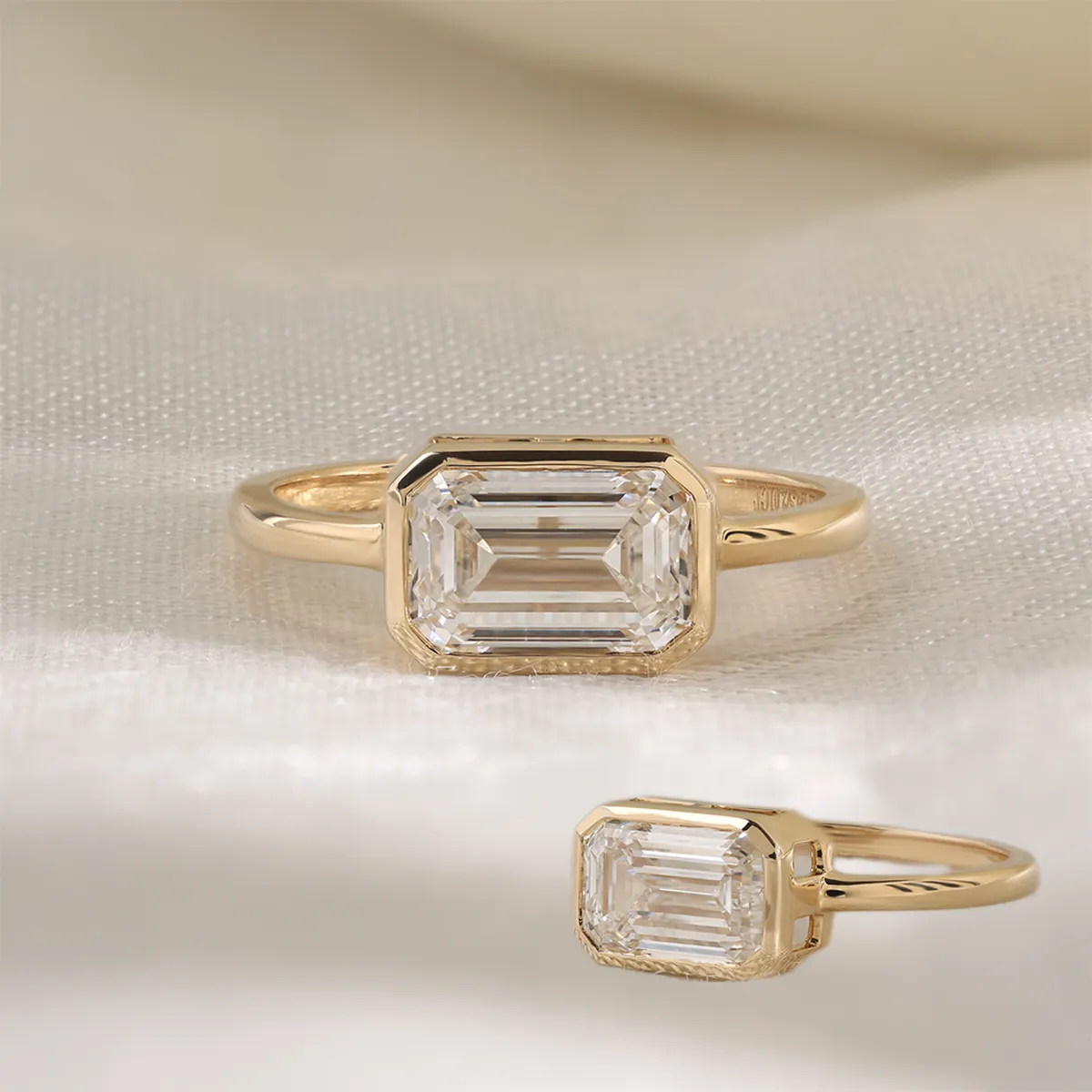Bezel Setting Emerald Diamond Solitaire Ring 