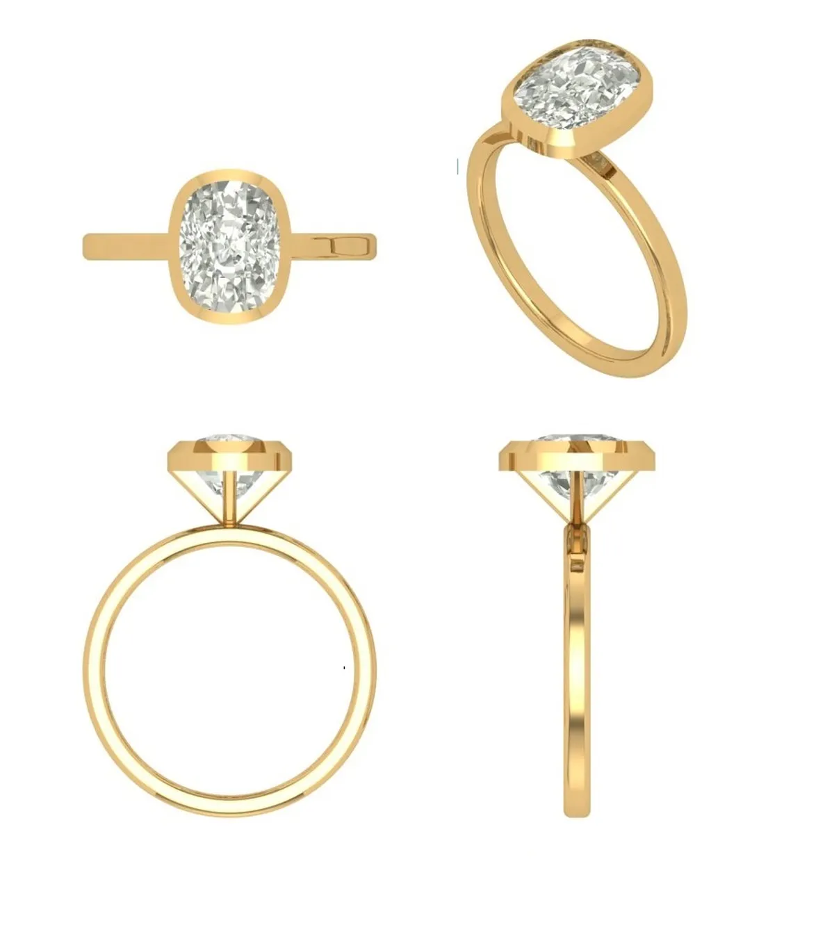 Bezel Setting Cushion Diamond Solitaire Ring 