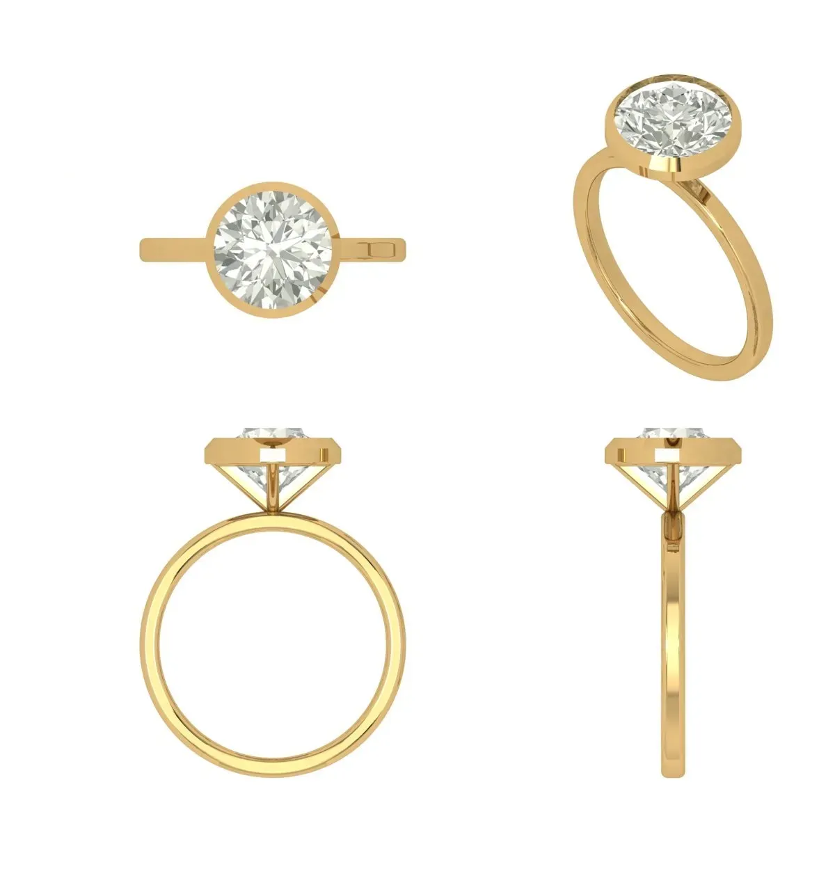 Bazel Setting Round Diamond Solitaire Ring 