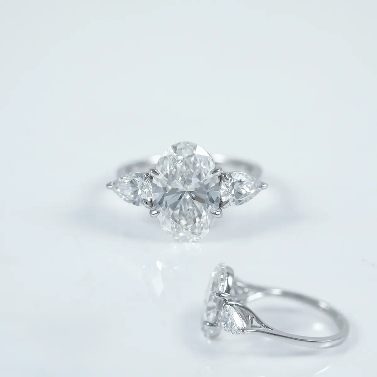 Pear Diamond & Oval Stone Engagement Ring 