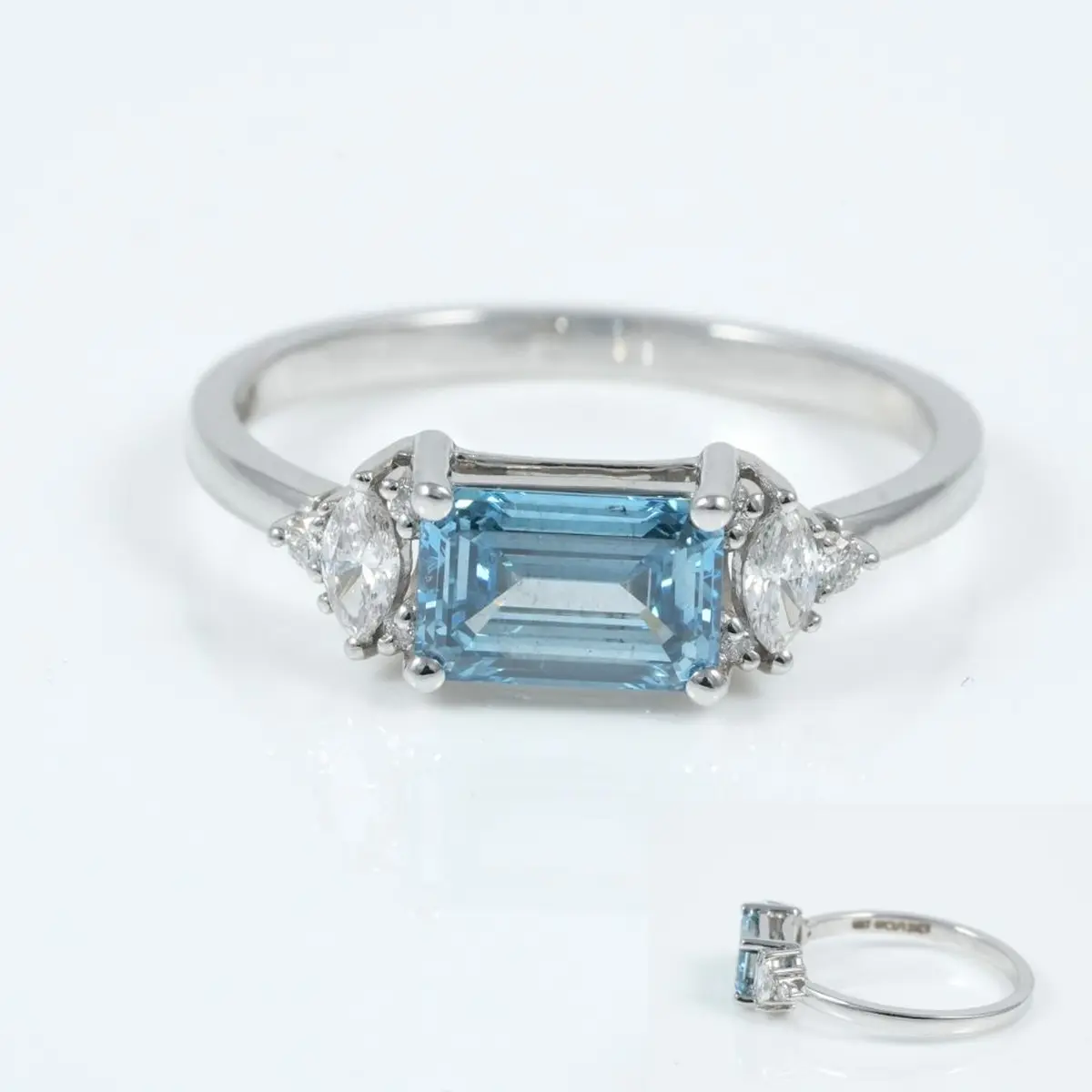 Marquise & Round Diamond With Emerald Colour Stone Fashion Ring 