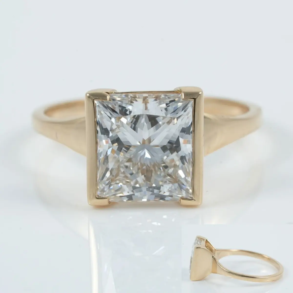 Half Bezel Setting Princess Diamond Solitaire Ring 