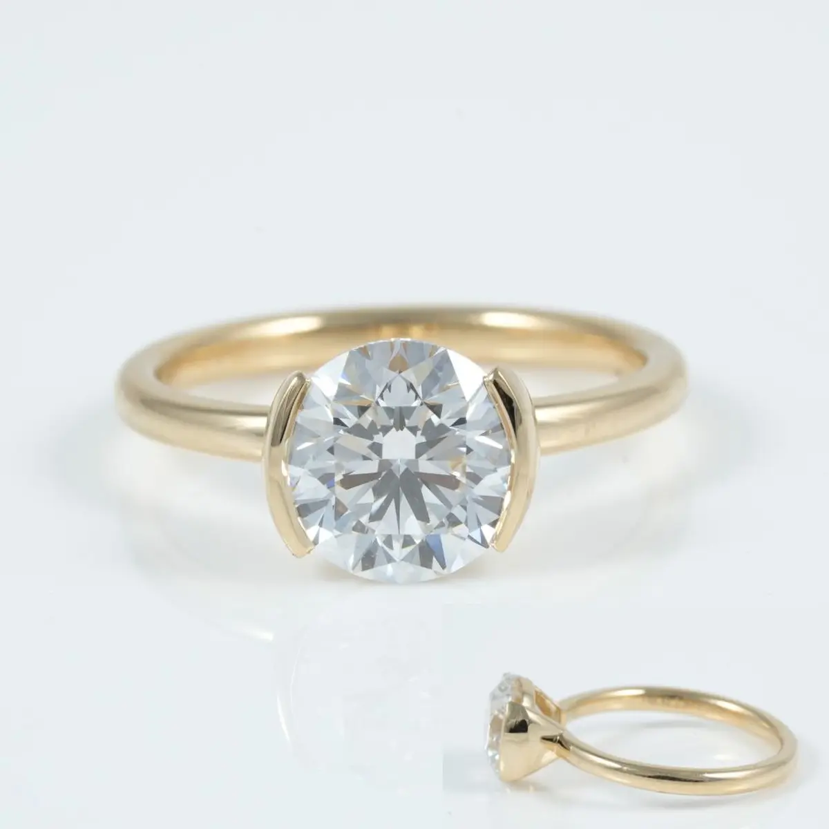 Half Bezel Setting Round Diamond Solitaire Ring 