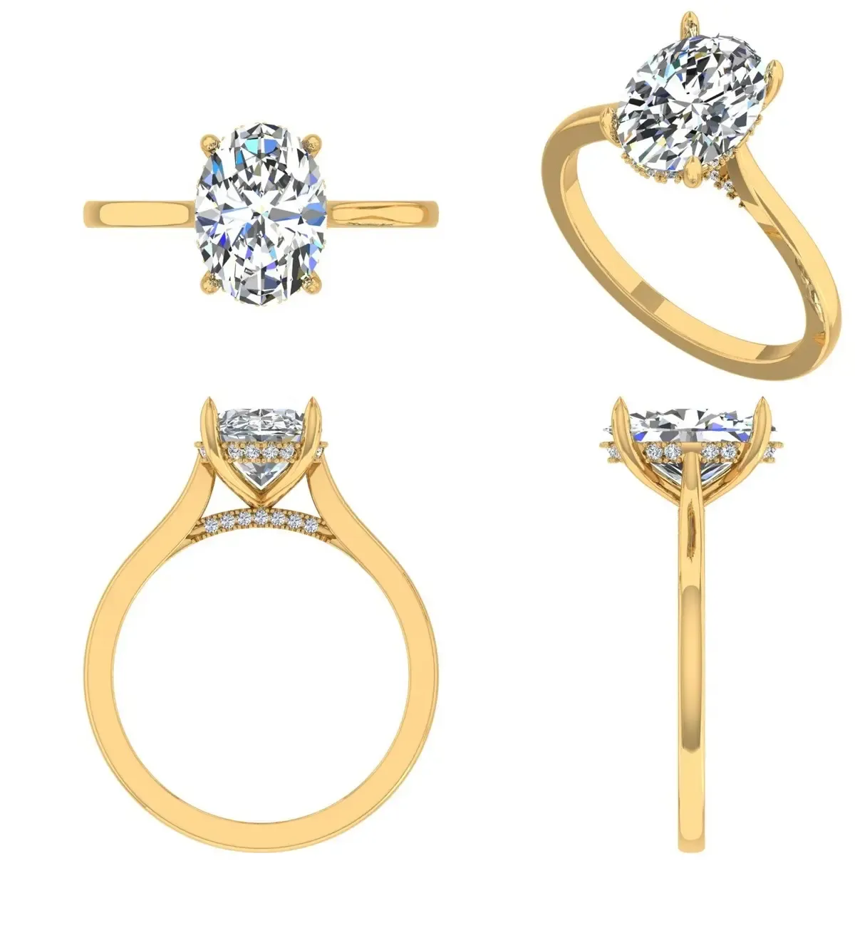 Halo Setting Round & Oval Diamond Engagement Ring 