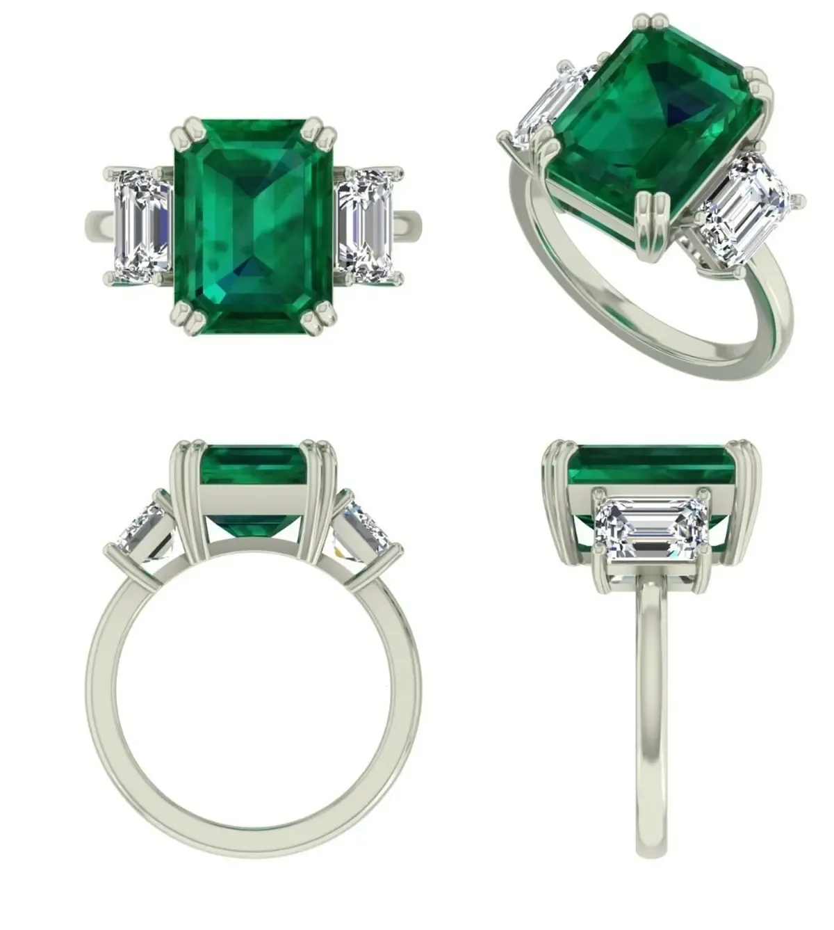 Emerald Diamond & Emerald Colour Stone Engagement Ring 