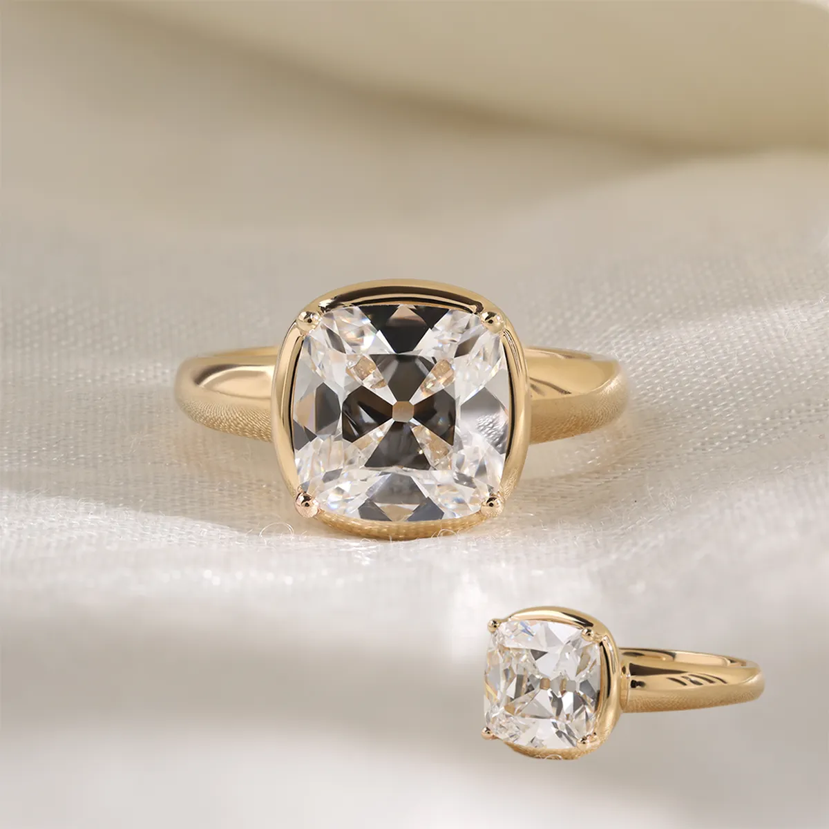 Bezel Setting Cushion Diamond Solitaire Ring 