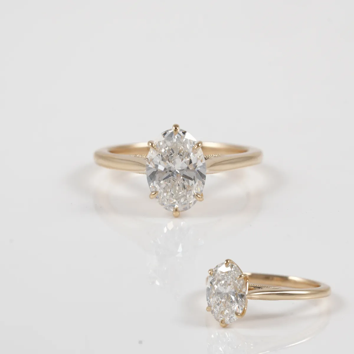 Halo Setting Oval & Round Diamond Engagement Ring 