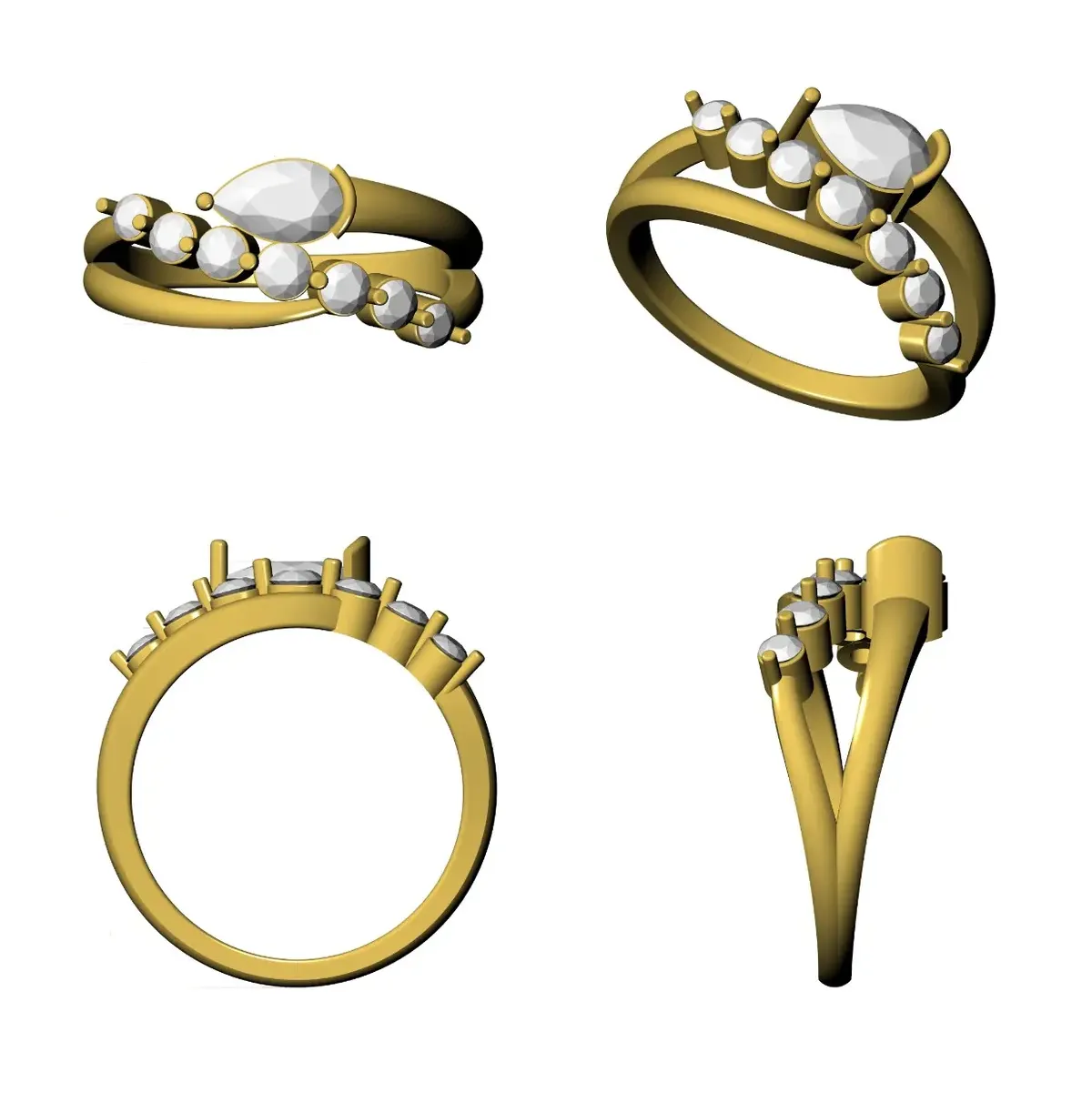 Pear & Round Diamond Fashion Ring 