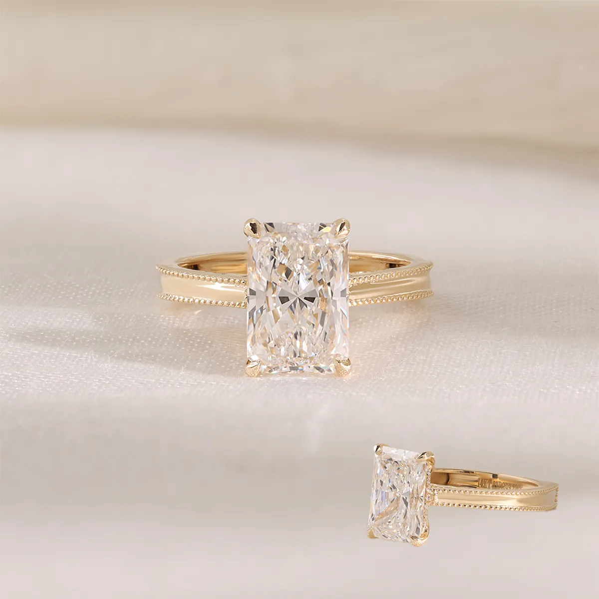 Halo Setting Emerald & Round Diamond Engagement Ring 