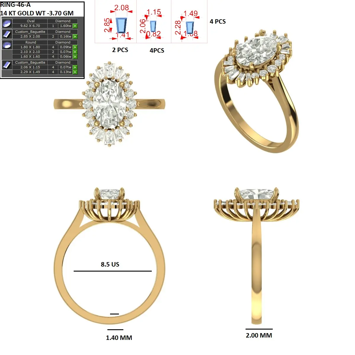 Oval & Baguette Diamond Fashion Ring 