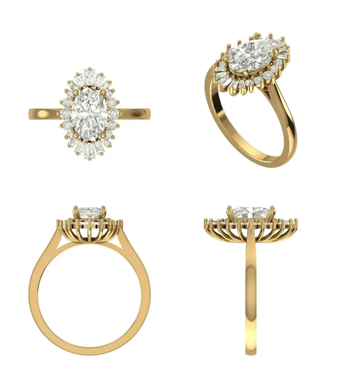 Oval & Baguette Diamond Fashion Ring 