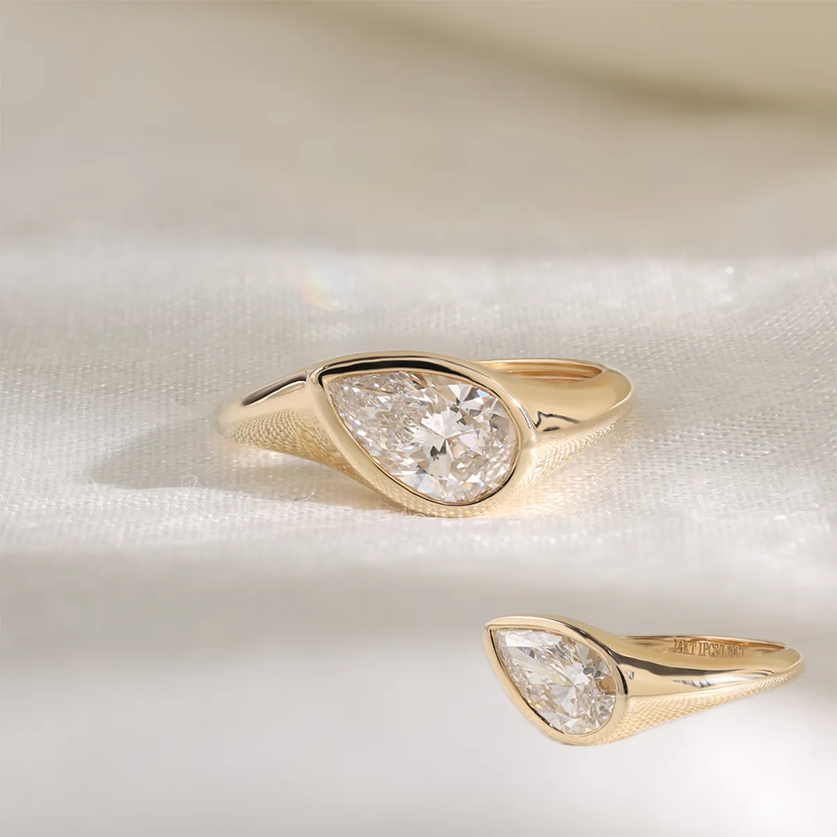 Bezel Setting Pear Diamond Solitaire Ring 