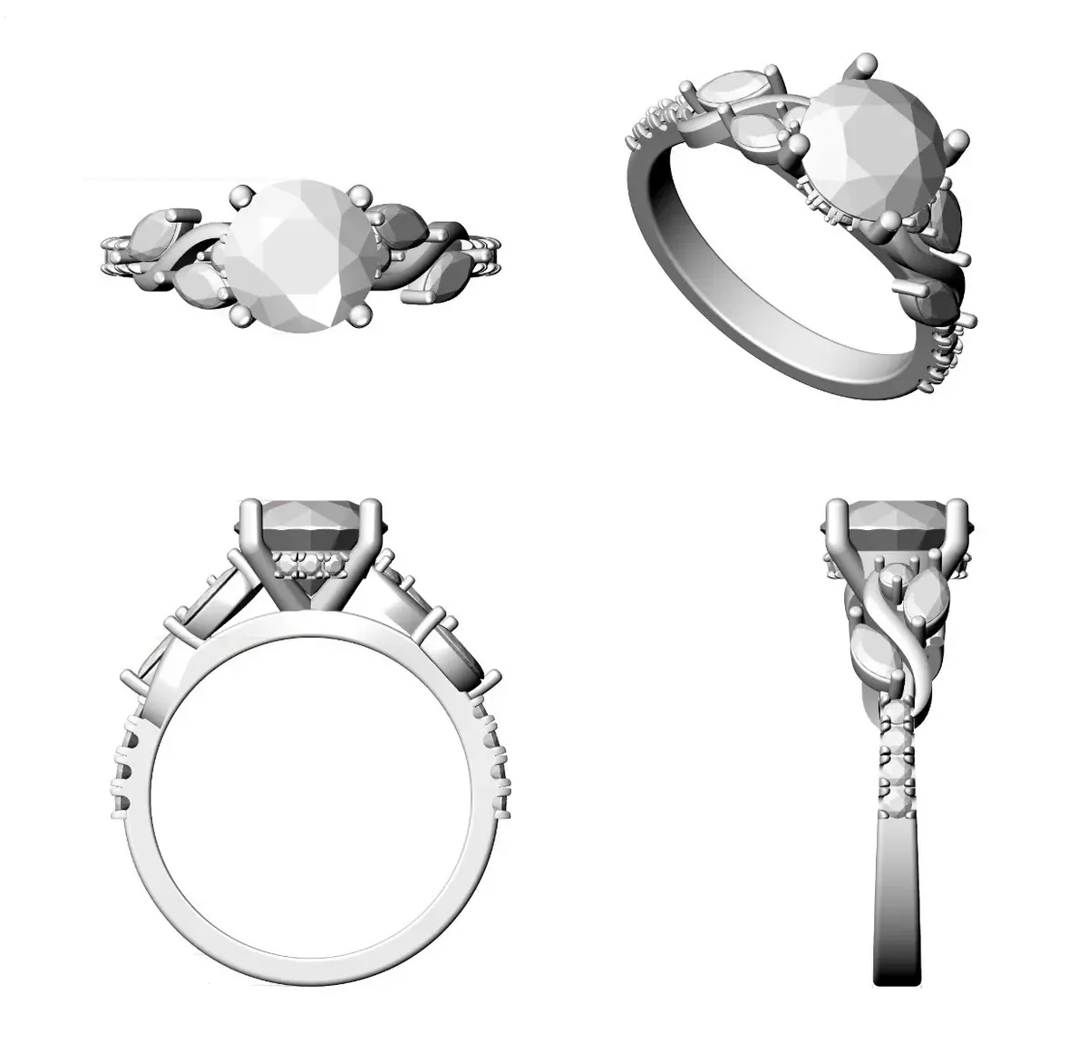 Marquise & Round Diamond Engagement Ring 