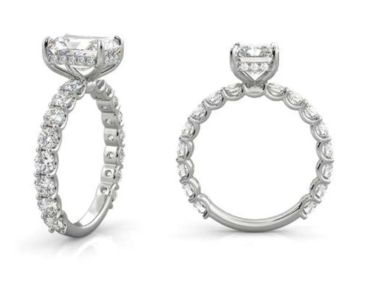 Emerald & Round Diamond Engagement Ring 